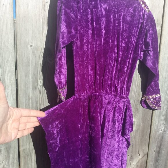 Vintage Children's Jumpsuit Crushed Velour Purple Bohemian Dance Costume AS IS - Picture 10 of 12